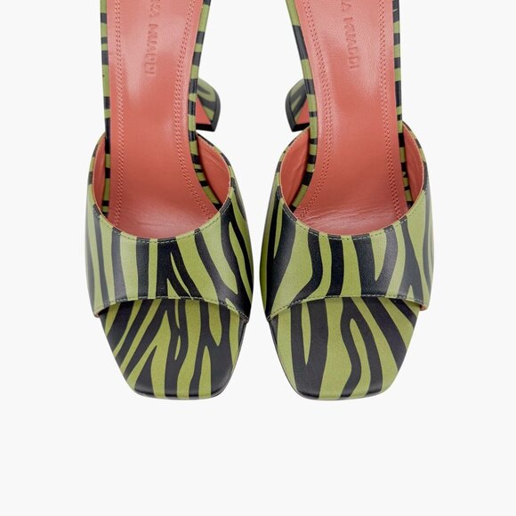 Amina Muaddi Lupita Green Zebra Mule Slide Sandals Heels Size 37.5 US 7.5 Women - Picture 5 of 15